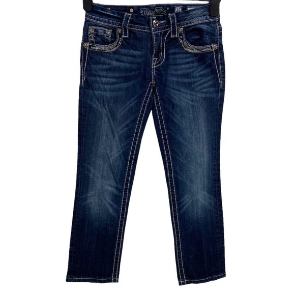 Miss me Signature cropped Junior Jeans pants embroidery pockets size 25 - Picture 1 of 12